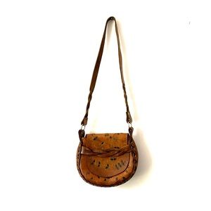 Vintage boho leather hand braided etched bag/purse